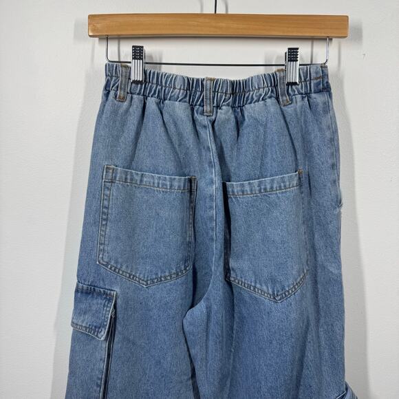 Blue Blush Jeans Women S Blue Cargo Wide Leg Stretch Waist Pocket Baggy Denim 90 - Picture 4 of 10